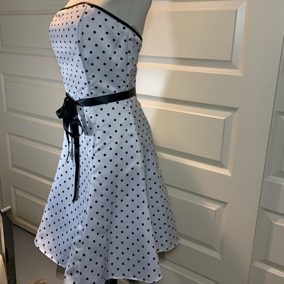 J McClintock Vintage White Satin Dress Tulle Black Polka-dot Retro 50s Sz 5 - Picture 8 of 13